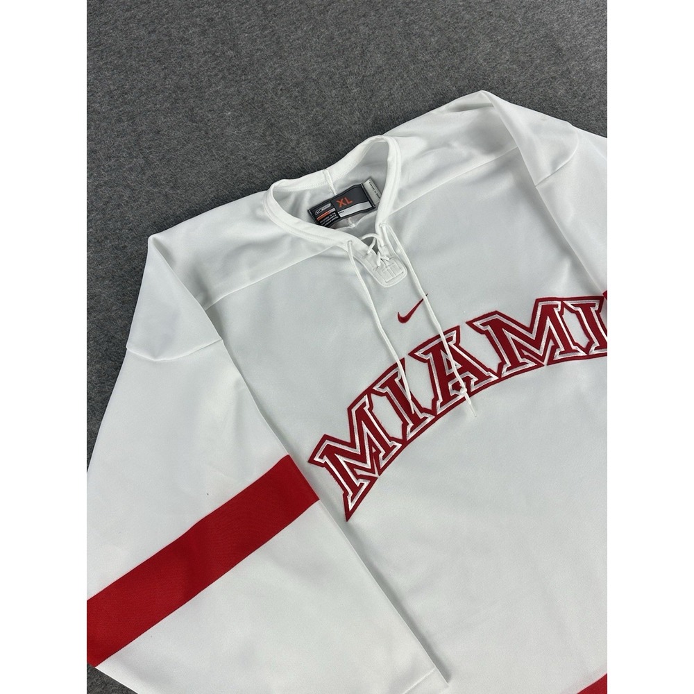 VINTAGE Nike Miami Ohio Redhawks Hockey Jersey Mens XL White Bauer Retro Y2K